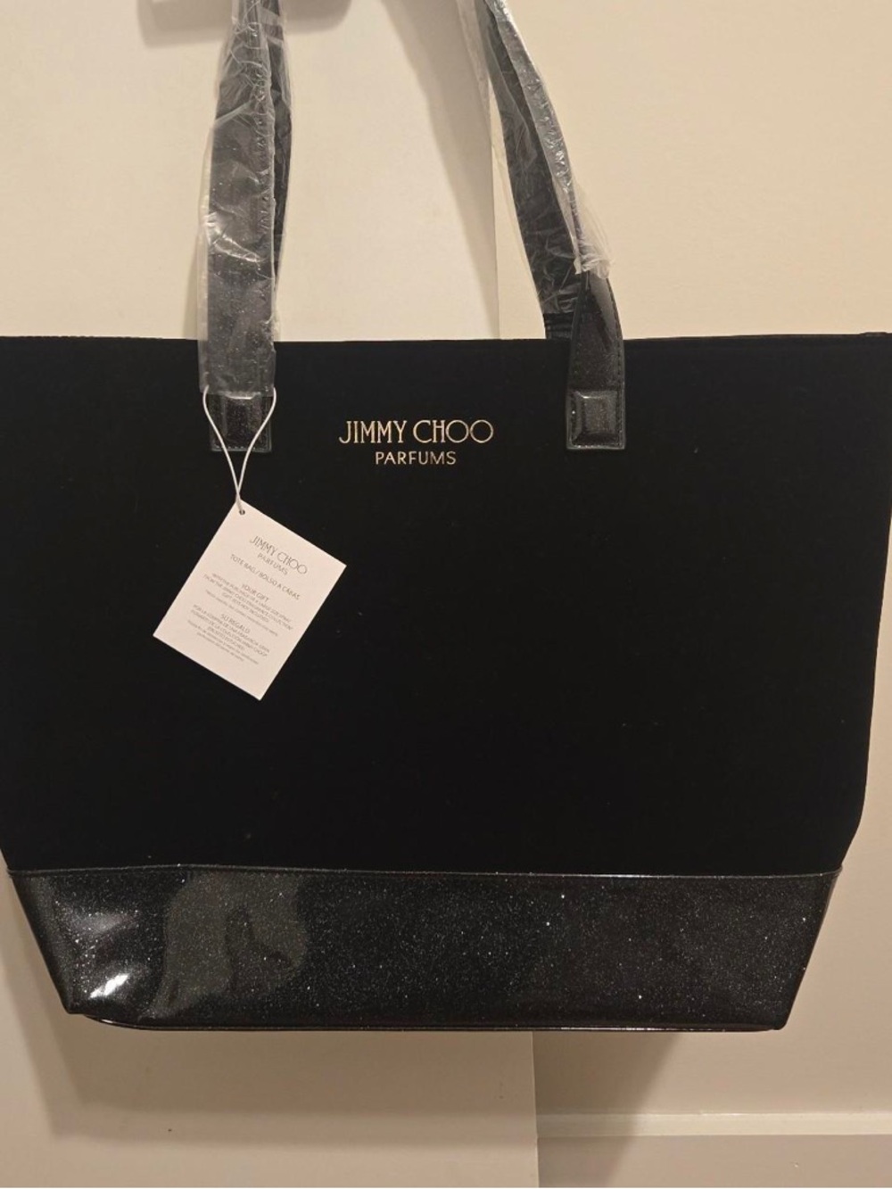 Jimmy Choo Black Glitter-Accent Tote